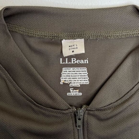 LL Bean Comfort Bicycling Biking Jersey Olive Gray Zipper Pocket Men Medium - Picture 8 of 12